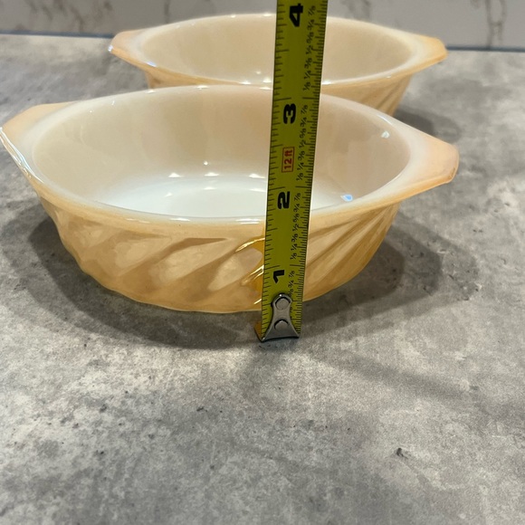 Anchor Hocking Fire King Peach Lustre Swirl Milk Glass Mini Casserole Dishes - Picture 13 of 16